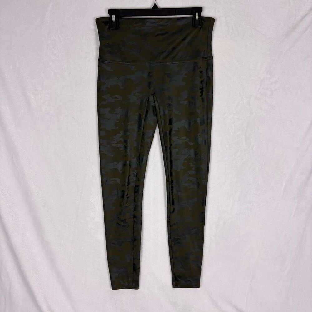 Spanx Green & Black Shinny Camo Print High Waisted Leggings Size XL